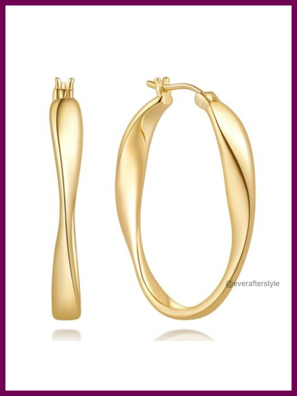14K Gold Plated Twisted Hoop Earrings for Women - Möbius Design High Polish